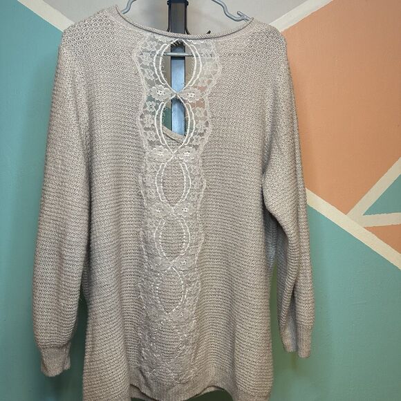 Maurices Tunic Sweater Long Sleeve V-Neck Lace Trim‎ Back Light Peach Size 1 - Picture 4 of 6